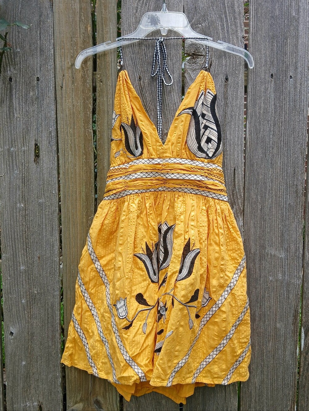 NWT Anthropologie Cotton Sundress Floral Yellow Black White Let Me Be Sz XS